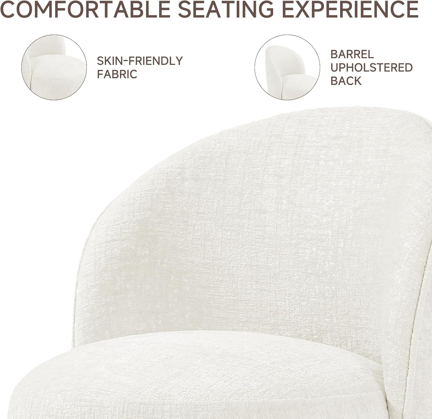360° Swivel Barrel Accent Chair, Chenille Upholstered Kitchen Dining Room Chair, Makeup Vanity Side Chair for Bedroom Living Room - Beige