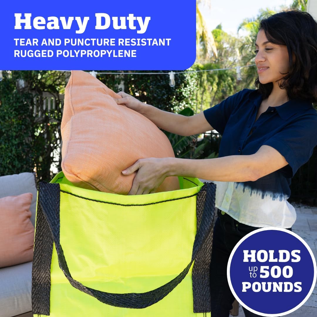 DURASACK Heavy Duty Storage Tote Bag 22-Gallon Rugged Woven Polypropylene Moving Bag, Reusable Self-Standing Design, Holds up to 500 Pounds, Single, Lime Green