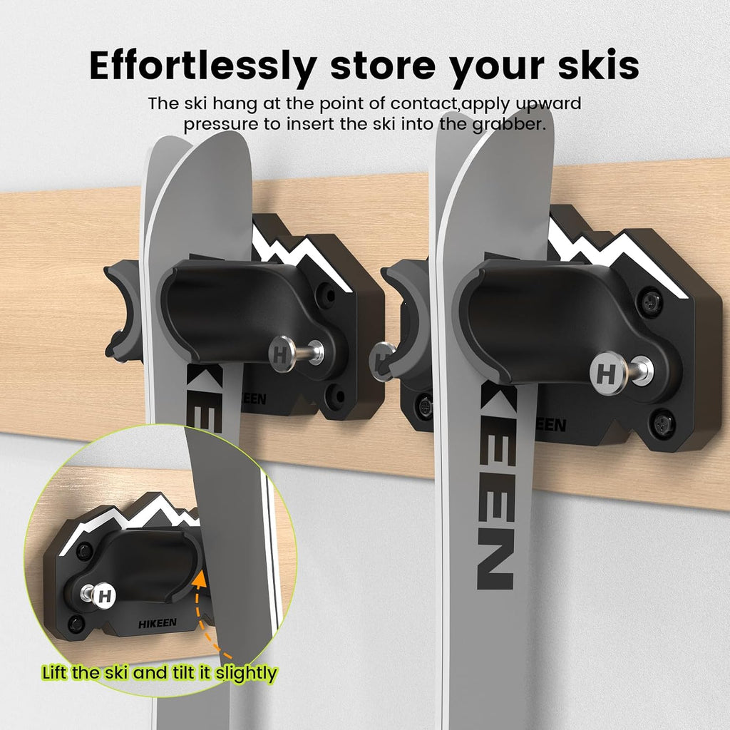 Hikeen Ski & Snowboard Wall Mount,Fits Any Ski or Snowboard, Ski Wall Rack Non-Slip Storage for Garage Organization,Space-Saving Winter Gear Organizer,2 Pack