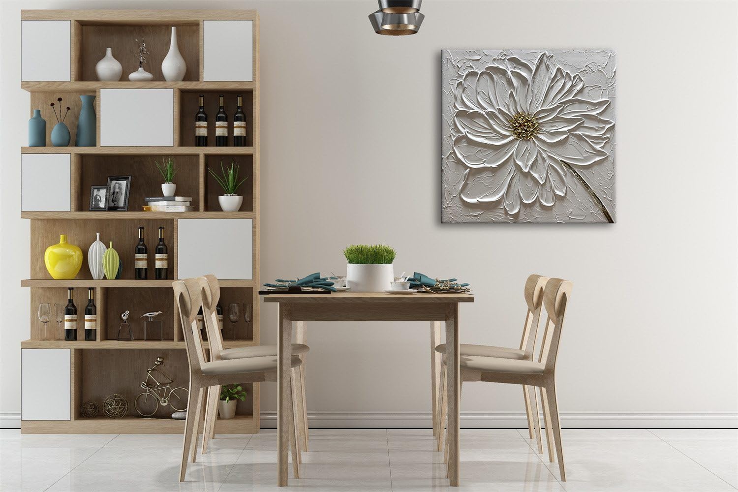 Slyart Hand Paintings 3D Floral Canvas Wall Art 24x24 Inches Abstract White Flower Paintings Modern Contemporary Texture Wall Art White Artwork for Home Decorations