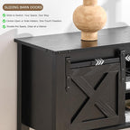 Entryway Table with Storage, Farmhouse Buffet Cabinet Coffee Bar Kitchen Island with Sliding Barn Doors & Shelves, Console Table for Kitchen, Dining Room, Living Room, Black