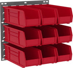 Akro-Mils 18"x19" Steel Wall Mount Louvered Panel with 12-Pack of 15 x5 x5 AkroBins Stackable Plastic Storage Bins (Black), Organization Bundle for Garage, Workshop, Classroom