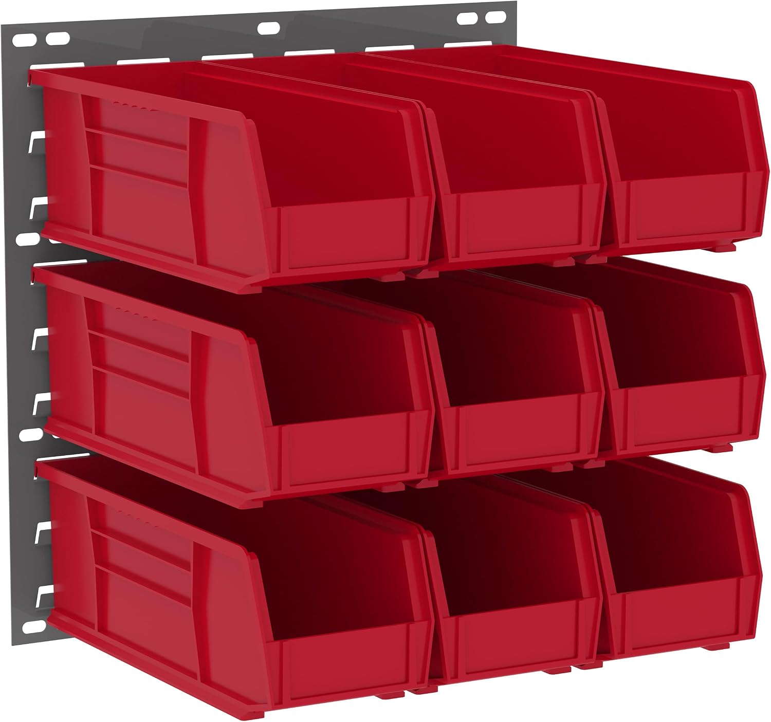 Akro-Mils 18"x19" Steel Wall Mount Louvered Panel with 12-Pack of 15 x5 x5 AkroBins Stackable Plastic Storage Bins (Black), Organization Bundle for Garage, Workshop, Classroom