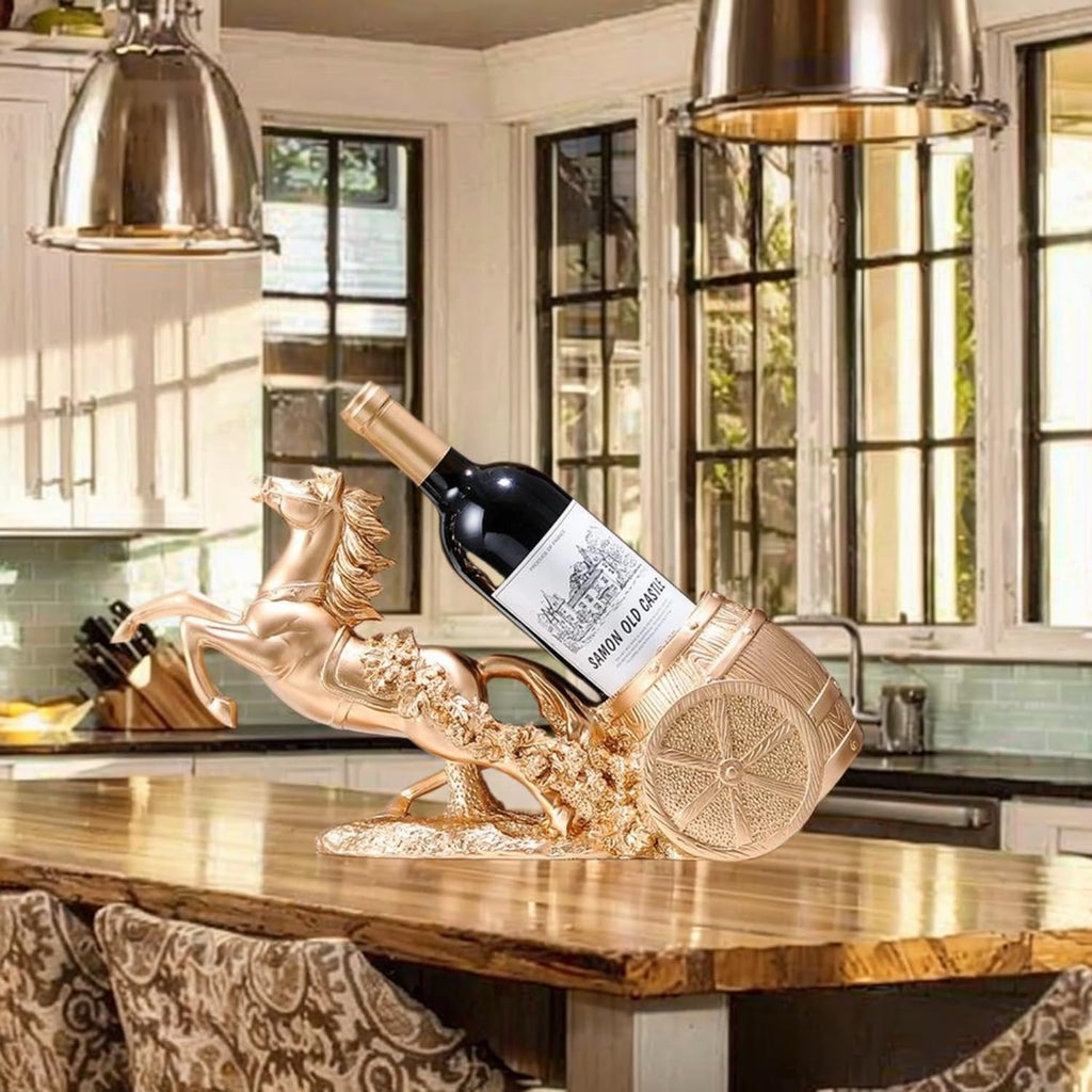 Horse Sculpture Resin Wine Bottle Holder - Tabletop Kitchen Decor, Decorative Storage Organizer for Home Bar Cellar, Unique Gift for Men Women Housewarming, Holds 1 Standard Bottle (B)