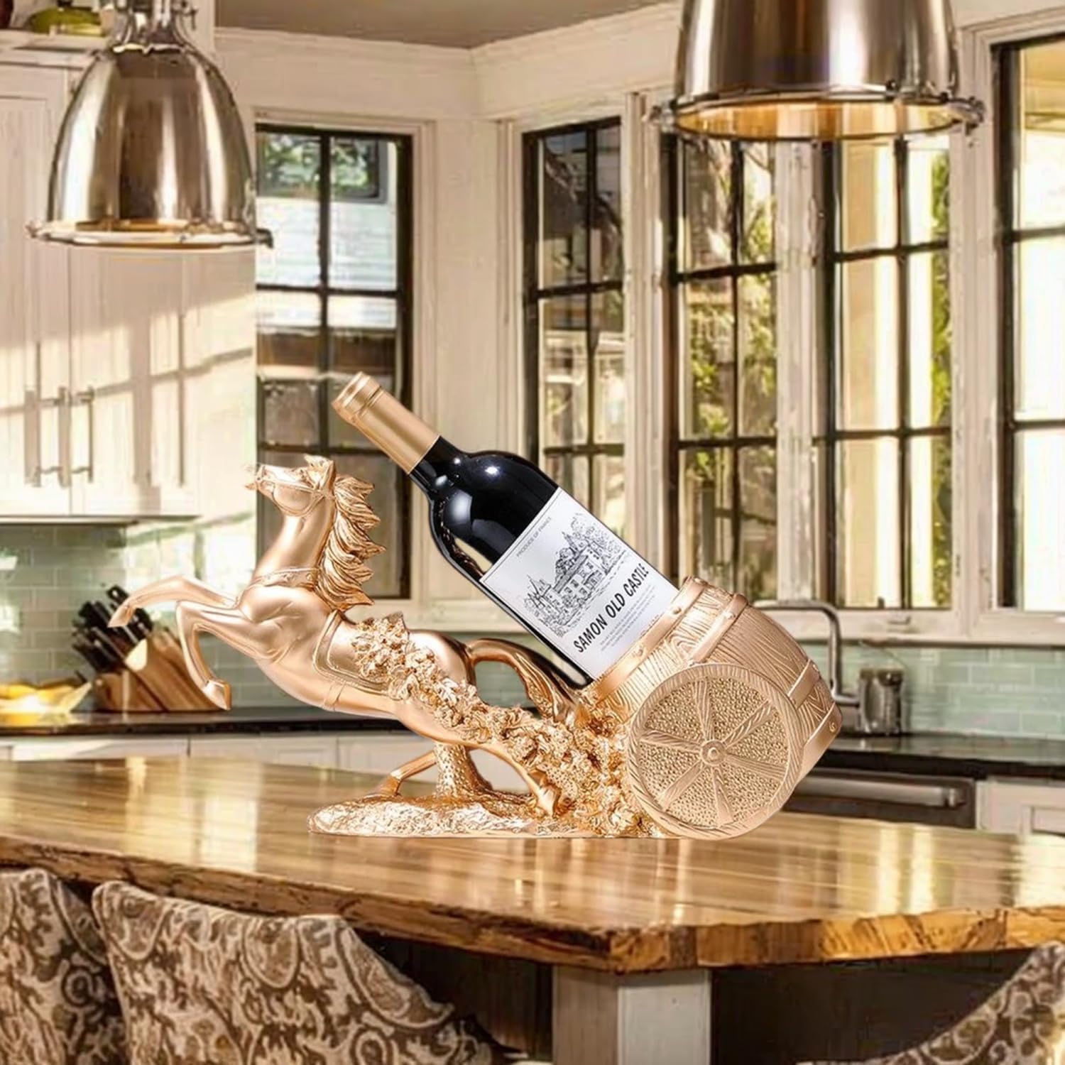 Horse Sculpture Resin Wine Bottle Holder - Tabletop Kitchen Decor, Decorative Storage Organizer for Home Bar Cellar, Unique Gift for Men Women Housewarming, Holds 1 Standard Bottle (B)