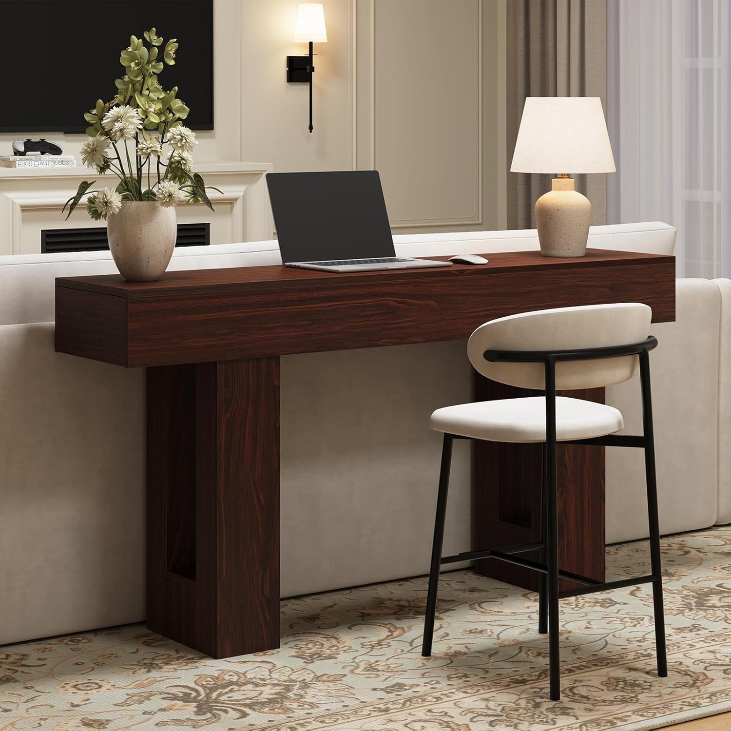 Airynee 63 Inches Long Console Table for Entryway with Drawers, Wooden Sofa Table Behind Couch, Industrial Entry Table for Living Room, Foyer, Hallway, Walnut