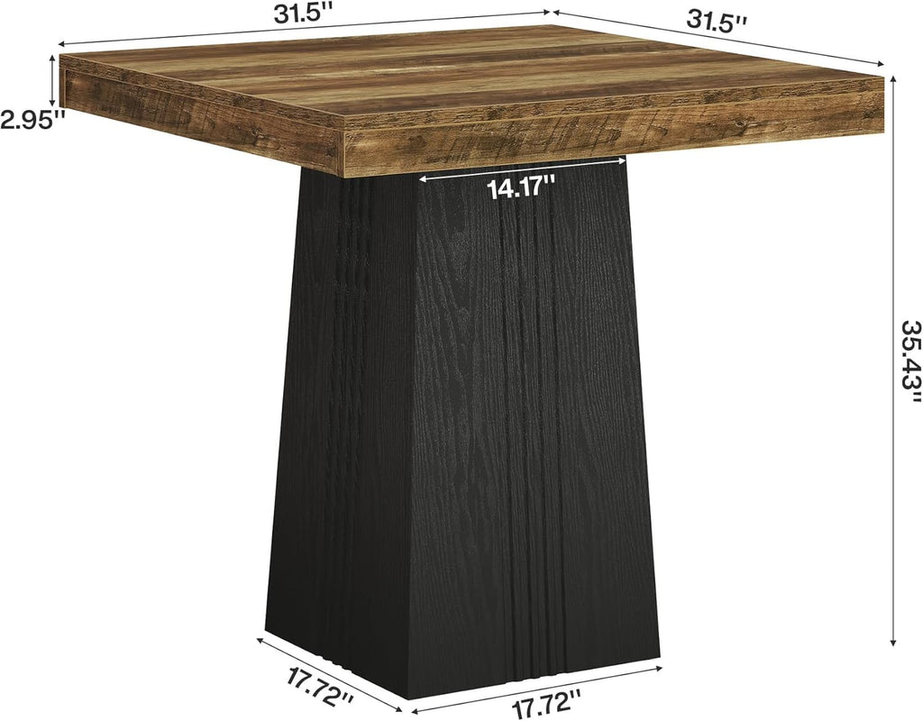 Tribesigns Square Bar Table, 35.4" H Bistro Pub Table with Fluted Hollow Base for Living Room Home Bar Cafe, Small Space (Only Table)