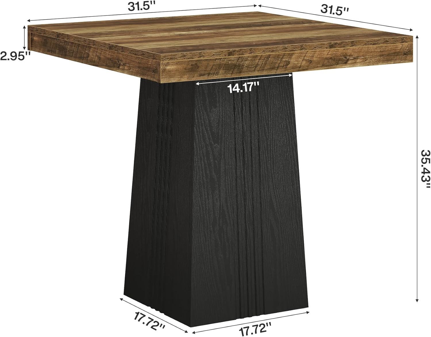 Tribesigns Square Bar Table, 35.4" H Bistro Pub Table with Fluted Hollow Base for Living Room Home Bar Cafe, Small Space (Only Table)