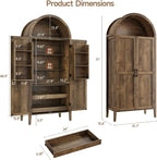 ONBRILL 71" Tall Arched Kitchen Pantry, Storage Cabinet Pantry with 2 Pull-Out Shelves, 6 Door Shelves, Organizer, Freestanding Morden Versatile Cupboard for Kitchen, Dining Room (Rustic Brown)