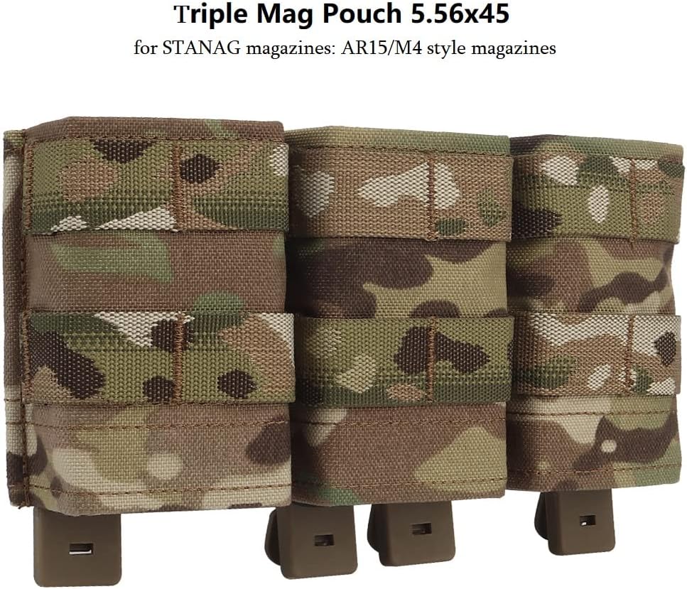 Triple Molle Mag Pouch 5.56 Tactical Open Top Magazine Holder Carrier with Quick Release Magazine Pouch Insert