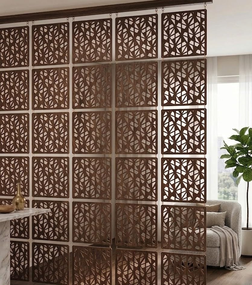 Ceiling Hanging Room Divider Panels, Walnut