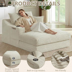 67.7" Chaise Lounge Chair Indoor with Cup Holders & Side Pocket, Oversized Boneless Lounger Chairs Indoor with 3 Soft Pillows, Deep Seat Reading Lounge Couch for Living Room, Apartment, Camel