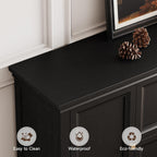 ONBRILL 63" Large Buffet Cabinet with Storage, Farmhouse Sideboard Cabinet with Grooved Barn Doors, Wood Rustic Kitchen Buffet Table Coffee Bar Storage Cabinet for Kitchen, Living Room (Black)