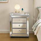 IKIFLY Mirrored Nightstand with 3 Drawers, Silver End Table with Crystal Handles, Modern Bedside Table for Living Room, Bedroom