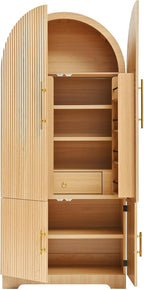 72" Tall Arched Cabinet with Doors, Modern Farmhouse Kitchen Storage Cabinet, Fluted Hutch with 3 Adjustable Shelves, Hidden Drawer Versatile Cupboard for Kitchen, Dining Room, Bathroom, Natural