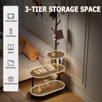 End Table with Coat Rack 3-Tier Couch Side Table with Storage for Small Space Rolling Bedside Tables for Living Room Bedroom 60x30x169CM (Brown)