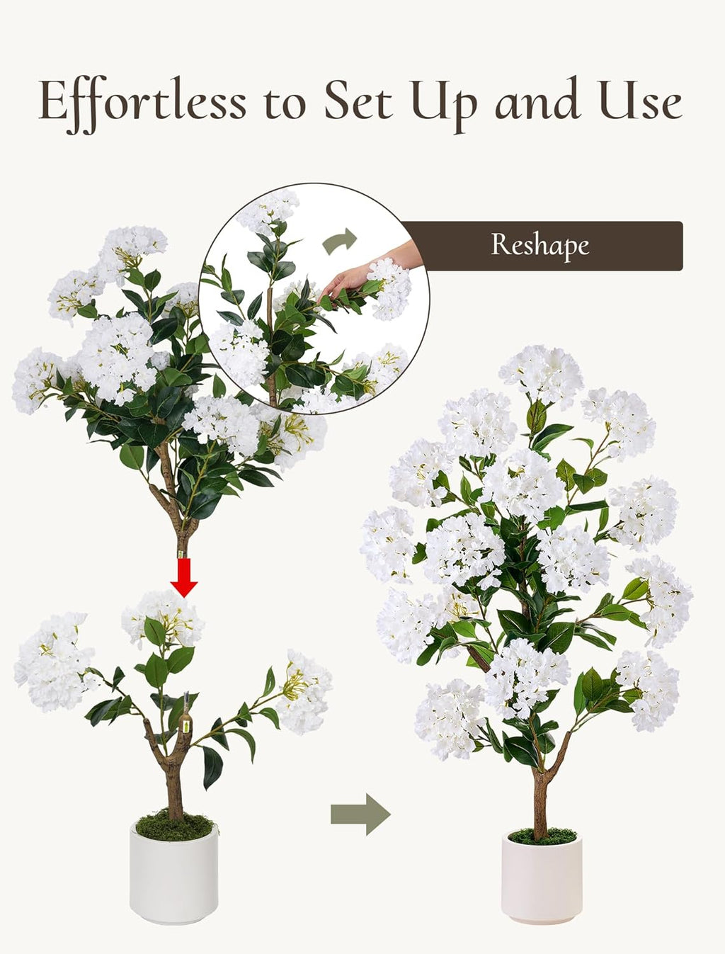 Artificial Flower Tree for Porch: 3.6ft Fake Crape Myrtle Trees Set of 2 for Outdoor Front Door Indoor Decor - White Realistic Silk Plant with Pot for Home Living Room Patio Decorations