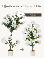 Artificial Flower Tree for Porch: 3.6ft Fake Crape Myrtle Trees Set of 2 for Outdoor Front Door Indoor Decor - White Realistic Silk Plant with Pot for Home Living Room Patio Decorations
