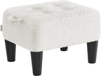 SONGMICS Foot Stool, Small Teddy Fleece Footstool Ottoman with Thick Cushion and Legs, for Living Room, Bedroom, Entryway, 330 lb Weight Capacity, Cream White and Ink Black ULOM503WD01
