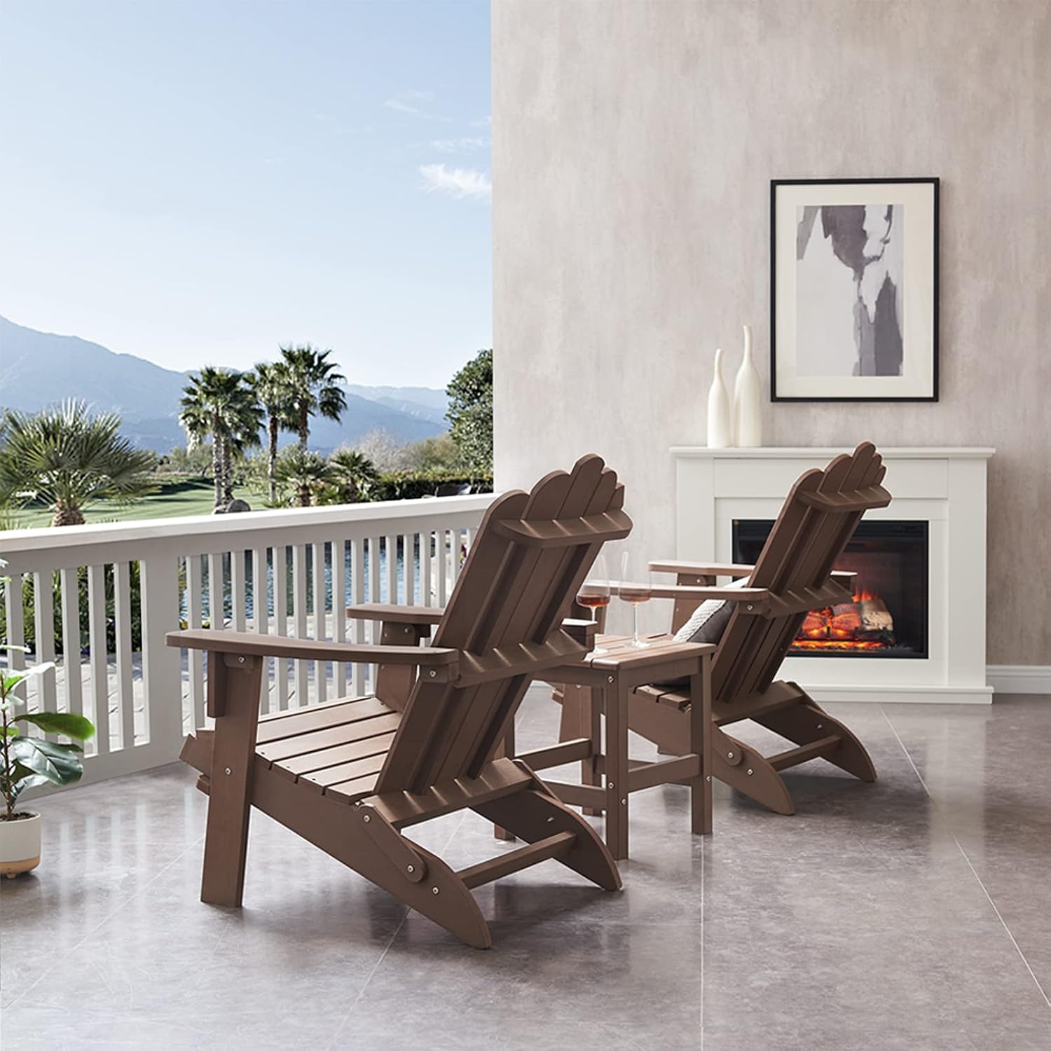 Folding Adirondack Chair, Polystyrene, Durable & Weather Resistant Outdoor Adirondack Chair for Lawn and Garden, Easy Assembly, 350 Ibs Capacity(Brown, 2 pcs)