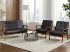 JIASTING Mid Century 1 Loveseat Sofa and 2 Accent Chairs Set Modern Wood Arm Couch and Chair Living Room Furniture Sets (8428 Black Set)