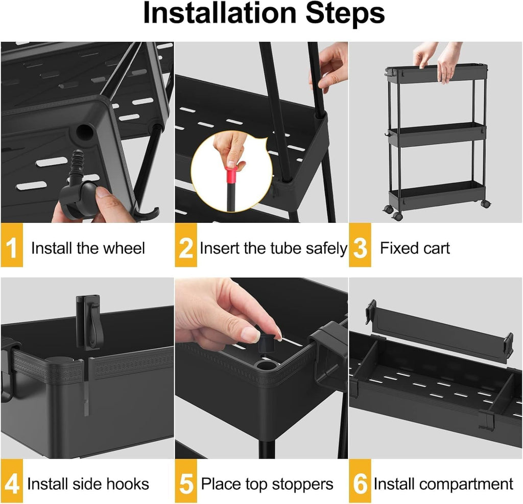 SPACELEAD 2-piece Set Slim Storage Cart 3 Tier,Bathroom Organizer Rolling Utility,Mobile Shelving Unit Slide Out for Office, Kitchen, Laundry Room & Narrow Places