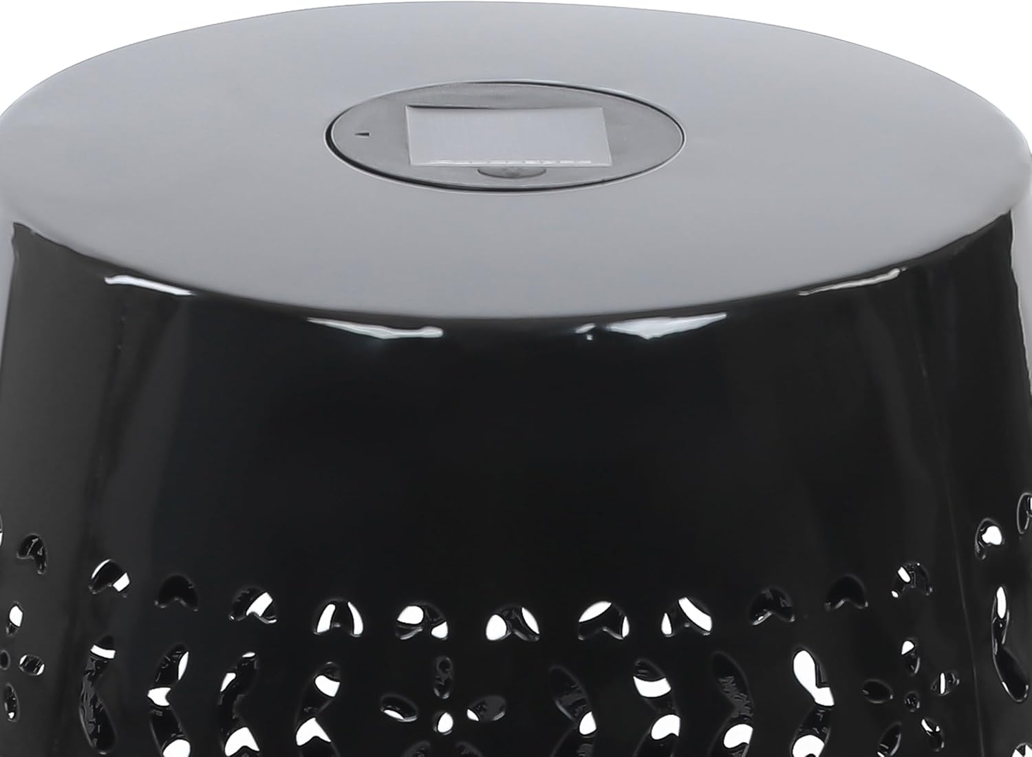Benjara Sola Side Table- Solar Powered Light- 18" Barrel Shaped Black Iron