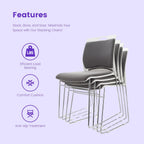 4 Pack Stacking Chairs 1102LB Capacity Home Office Guest Chair Set With Sled Base, Modern Reception Chair for Kitchen, Waiting Room, Multi-Purpose, Break Room, Training, Cafeteria, Gray Color