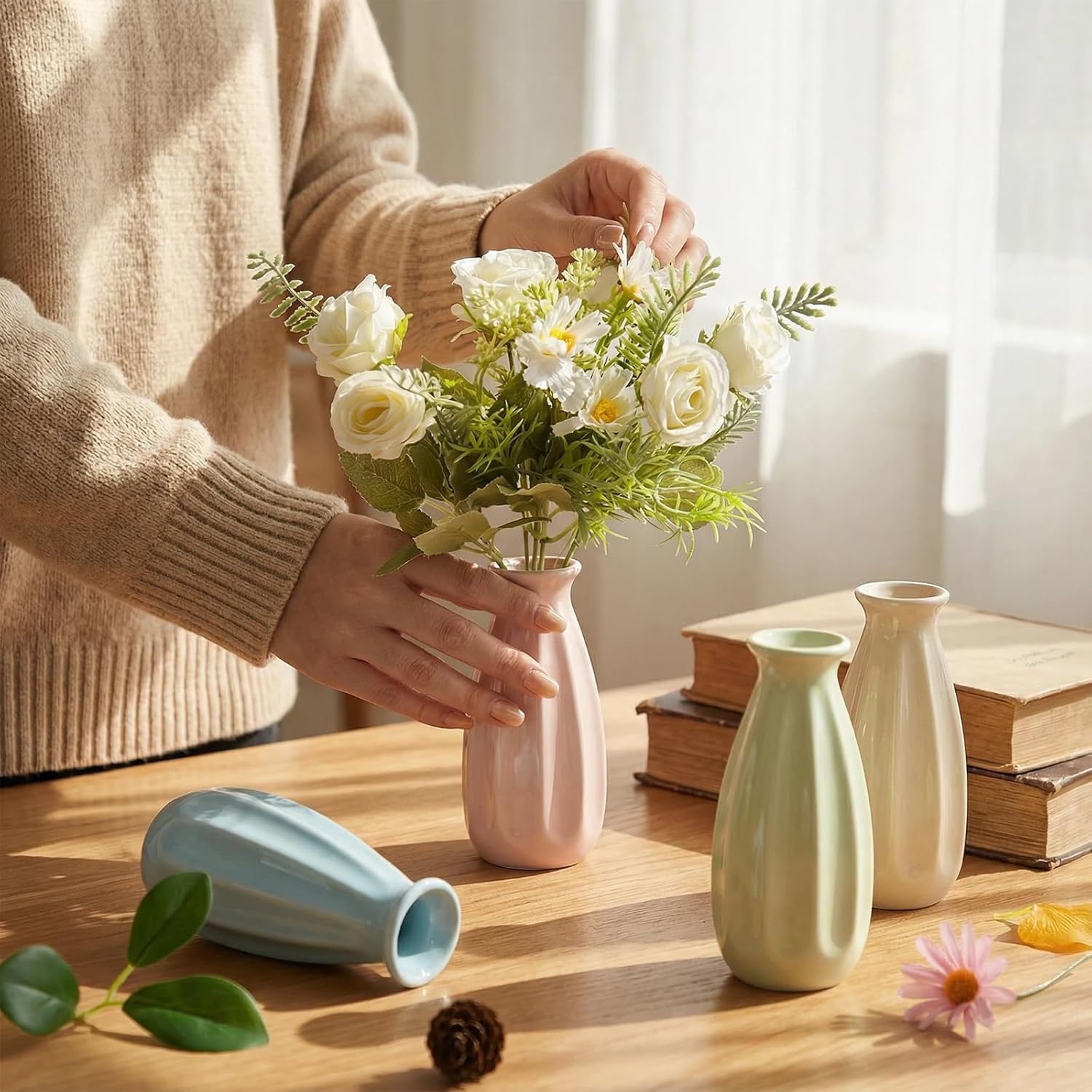 6-Pack Simple Vase Set for Flowers Plants, Small Cute Flower Vase for Modern Table Shelf Home Decor Wedding Boho Decor, Farmhouse