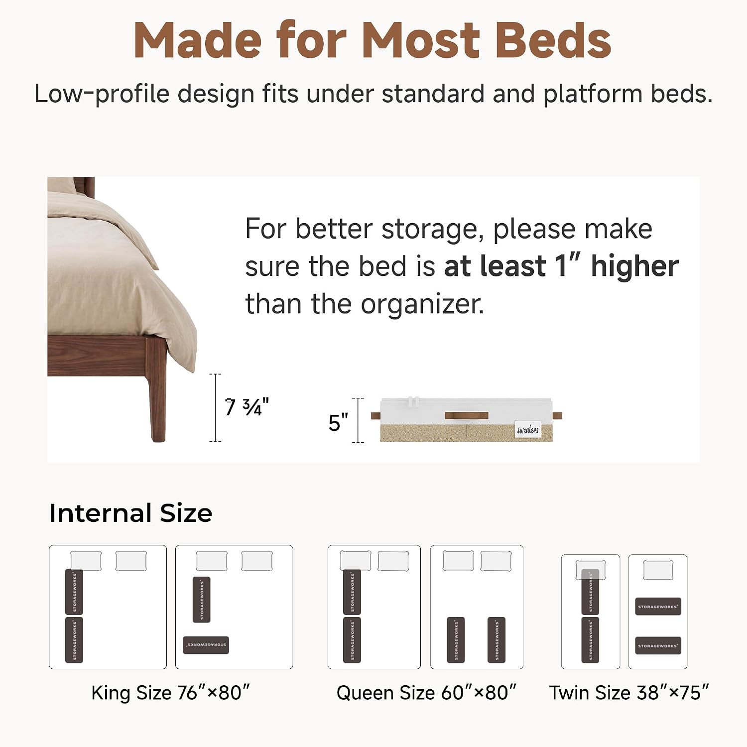 StorageWorks Under Bed Storage Containers - Underbed Storage with Handles and Label Holder, 2 Pack Ultra-thick Fabric Underbed Bins, Closet Organizer for Clothes, Blankets, Sweater