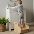 Wooden Stool with 2 Steps for Bedroom Kitchen High Shelves, Small Step Stool with Non-Slip Pads for Toddler Toilet Potty Training, Bathroom Sink, Step Ladder for Adults and Kids