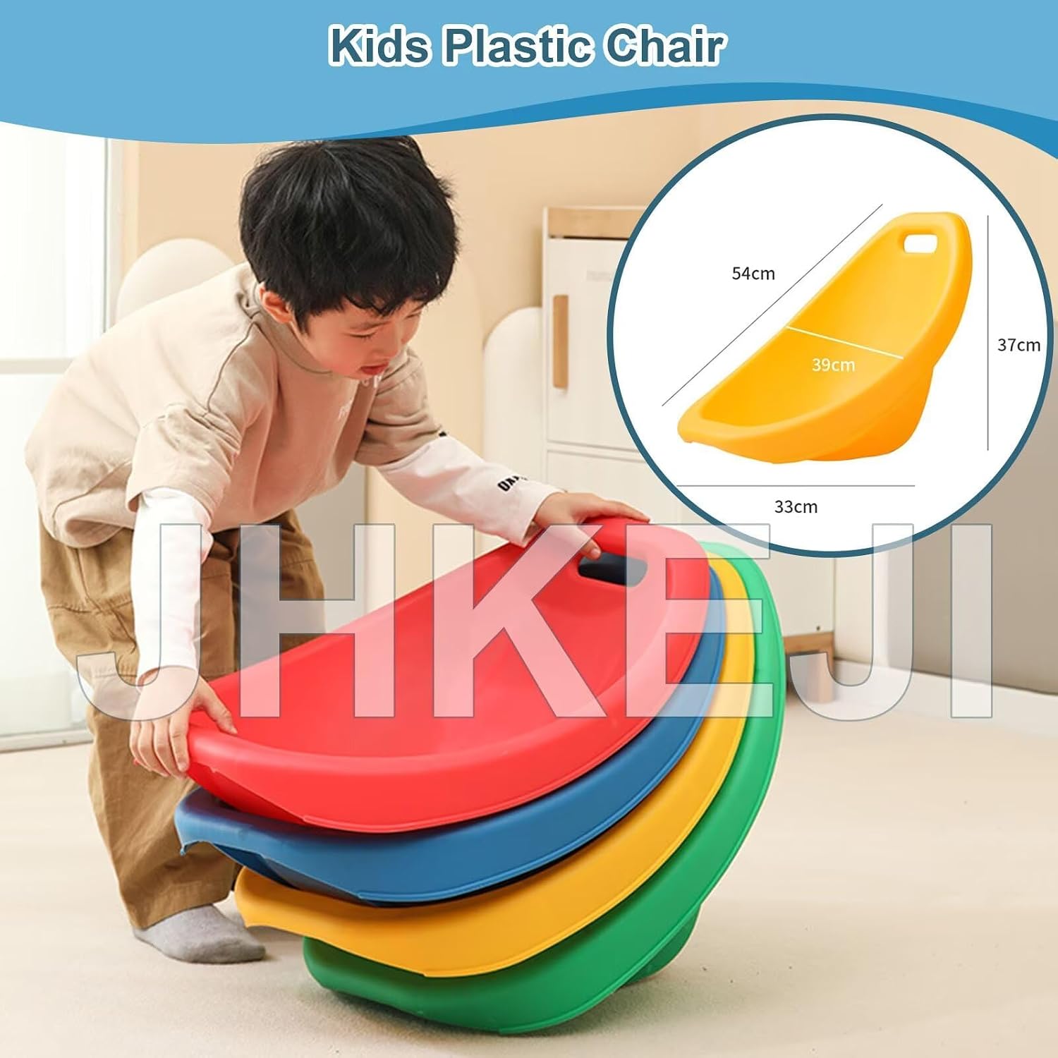 Rocker Chairs for Classroom, Portable Floor Seating with Back Support, Flexible Classroom Seating for Elementary, Plastic Reading Chair, Sensory Wobble Chair, Fun Scoop Egg Chair Indoor, (Blue,4)