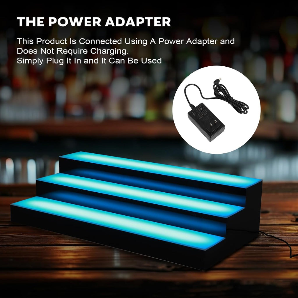 Dollate 3 Tier 16 Inch LED Lighted Liquor Bottle Display, LED Tabletop Wine Shelves Adjustable Lighting & Colors Liquor Storage Rack for Home Bar
