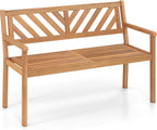 Tangkula Acacia Wood Outdoor Loveseat Bench, 2-Person Patio Garden Bench with Armrests & Backrest, Slatted Wooden Outside Seating Furniture for Backyard, Porch, Deck (V-Shaped Backrest)