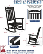 Outdoor Rocking Chair, High Back HDPE Patio Chair, All Weather Rocker Porch Chair, Lawn Chair for Deck, Porch, Backyard, Garden and Indoor, Black