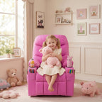 Donut Larger Kids Reclining Chair PU Leather Recliner Sofa Push Back Lounge Children Toddler Boys Girls Ages 3-12 with Dual Cup Holders and 4 Pockets