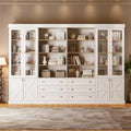 Vyre 71" Tall Farmhouse Bookshelves with Glass Doors and Drawers,Large Modular Bookcase with Adjustable Shelves, Storage Cabinet for Living Room, Kitchen, Set of 4, White