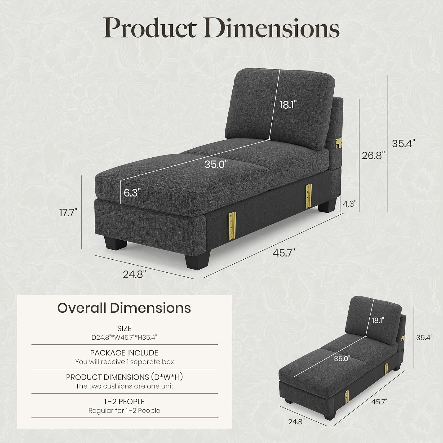Belffin Modular Sectional Sleeper Sofa Bed with Extendable Length Deep Seat Cloud Couch for Living Room. Dark Grey