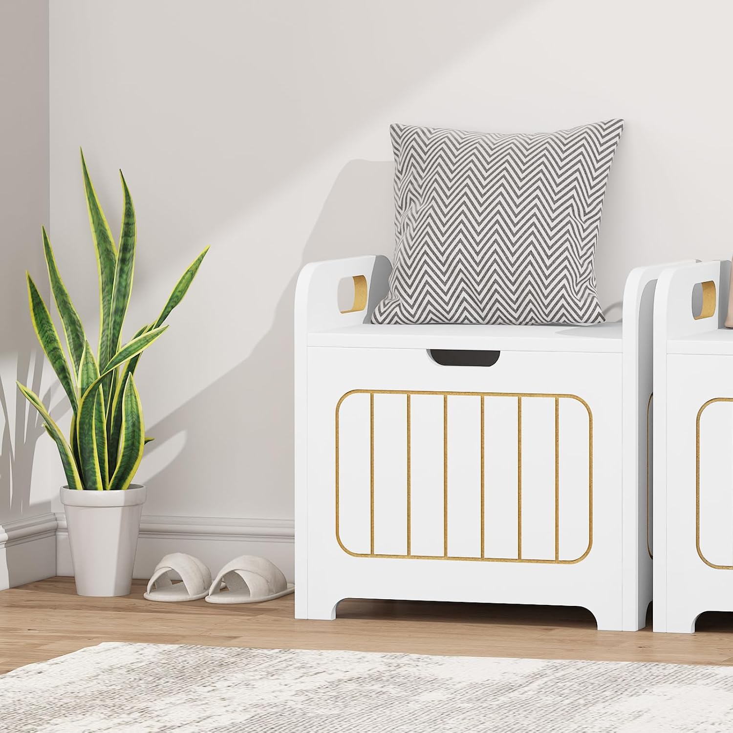 Aenuert White Wooden Storage Chest, Small Cube Storage Box Organizer with Handles, Storage Bin for Books and Clothes, Square Side Table for Entryway, Living Room or Bedroom