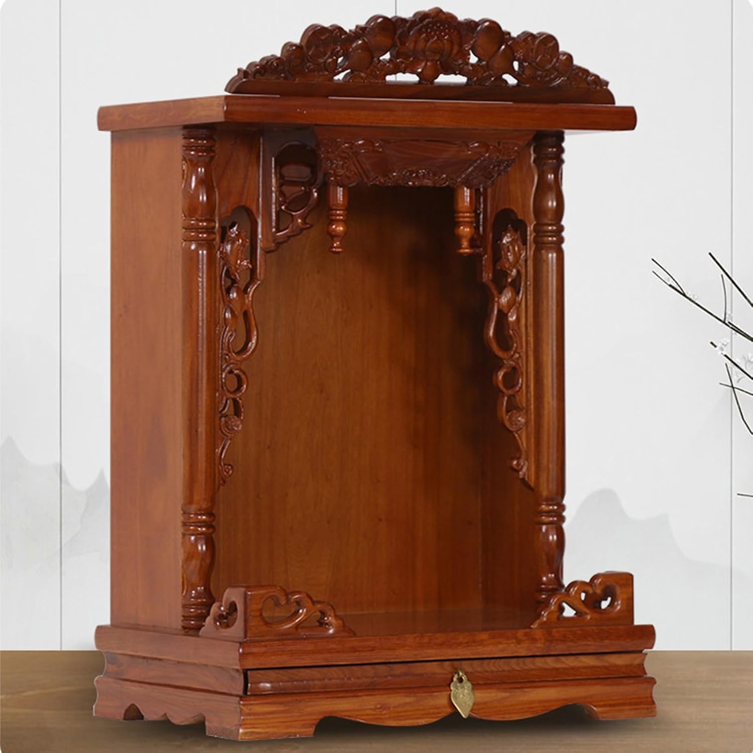 Household Wood Cabinet Personal Shrine Table with Pull-Out Storage Panel Chinese Cabinet Pedestal Offering Table for Home, Temple Buddha Shrine(Rosewood,36 * 28 * 56cm/14.2 * 11 * 22in)