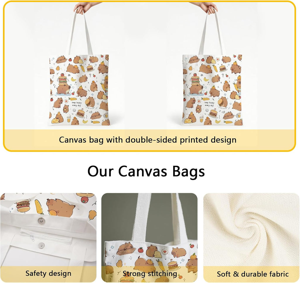 Aesthetic Canvas Tote Bag for Women - with Magnetic Snap Closure & Zipper Inner Pocket Reusable Bag for Shopping