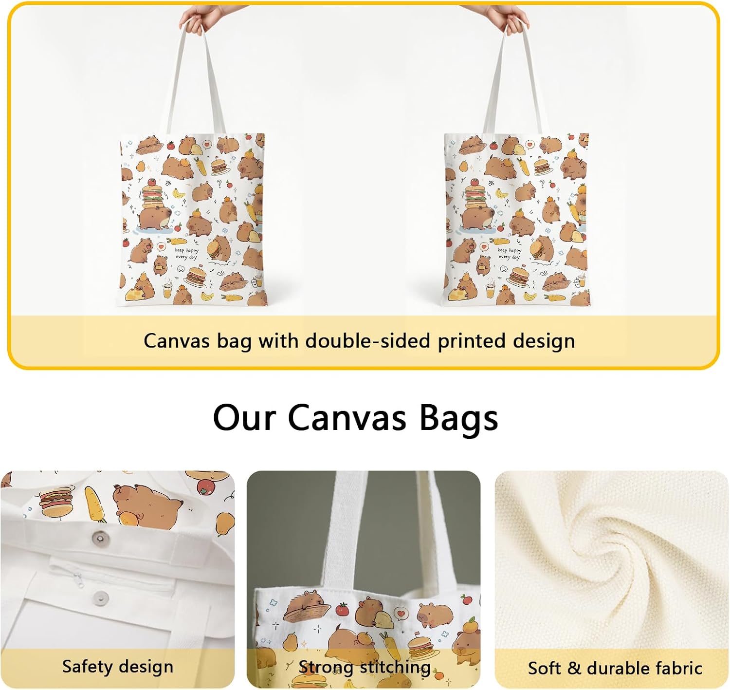 Aesthetic Canvas Tote Bag for Women - with Magnetic Snap Closure & Zipper Inner Pocket Reusable Bag for Shopping