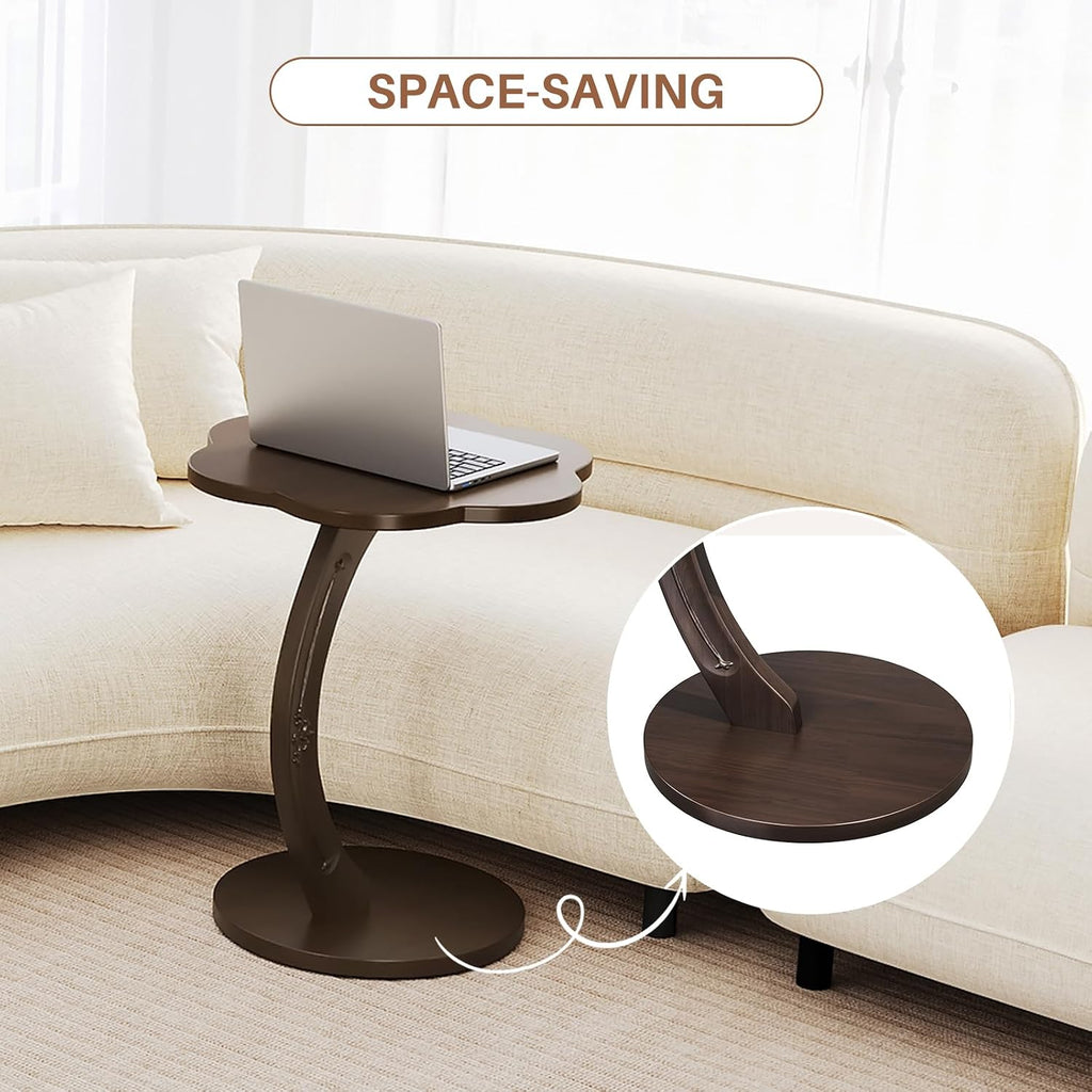 Uniclinens C-Shaped Solid Wood Round End Table - Side Table for Couch, Sofa Tables Slide Under Couch for Living Room, Small Nightstand for Small Space, Dark Walnut
