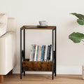2 Tier End Table, Side Table, Record Player Stand with Storage Up to 100 Albums, Vinyl Record Storage, Turntable Stand for Vinyl, Brown Records Player Table for Living Room Bedroom