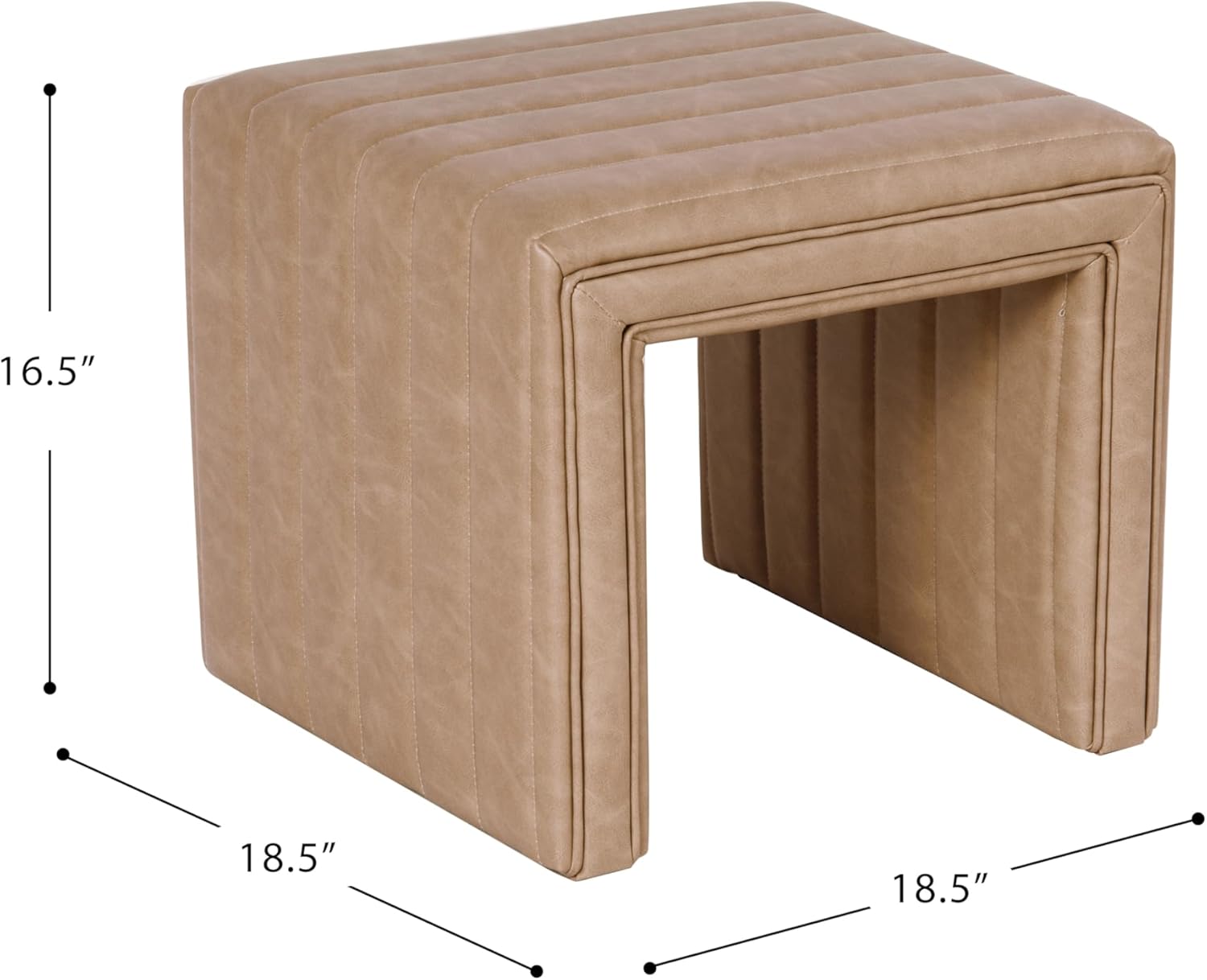 Spatial Order Modern Channel Tufted Faux Leather Ottoman | HomePop Home Décor | Ottoman for Living Room & Bedroom - Sand Faux Leather