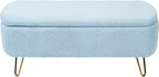 Ottoman with Storage, Small Boucle Storage Ottoman Bench,Upholstered Entryway End of Bed Bench with Cushion and Gold Legs for Bedroom Living Room, Light Blue