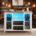 GarveeHome Wine Bar Cabinet with LED Light, Home Coffee Cabinet with Wine and Glass Rack, Kitchen Buffet Sideboard with Storage, Liquor Cabinet for Bar, Dining Room, Kitchen,White