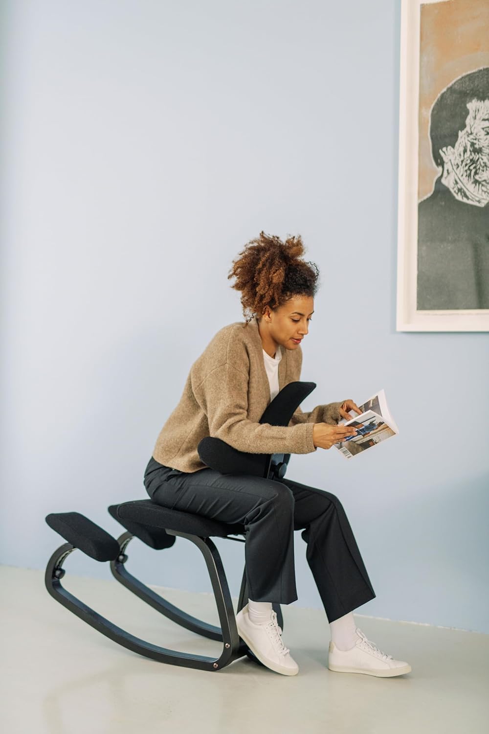 Varier ThatSit Balans Adjustable Ergonomic Kneeling Chair with Backrest, 10-Year Limited Warranty, Designed by Peter Opsvik, Natur/Black