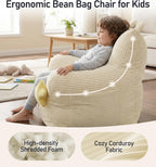 little dove Bean Bag Chairs for Kids, Comfy Bean Bag Chair with 2 Plush Toys, Toddler Chair with Pocket, Stuffed Lazy Sofa with Filler for Boys and Girls, Kids Chairs for Gaming, Reading, Beige