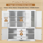 roomfitters Kitchen Pantry Organizers and Storage Kitchen Cabinet, Hutch with Microwave Stand, 4 Drawers, Spice Racks, White